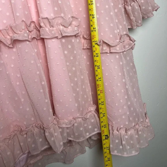 Dusty Pink Swiss Dot Mini Dress with Ruffles – Size Large - Picture 12 of 15